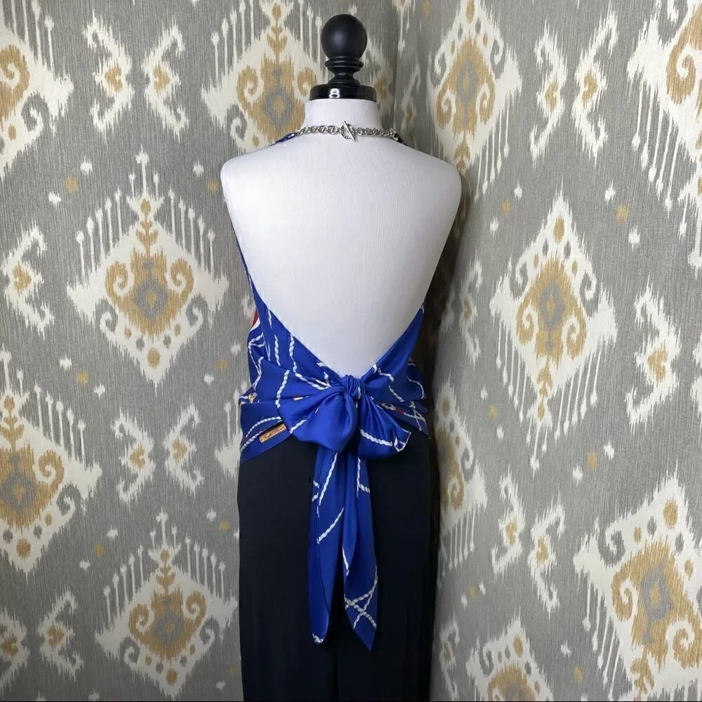 Ralph Lauren Multi Regatta Yacht Silk Scarf Silver Link Necklace Halter Top - Picture 7 of 16